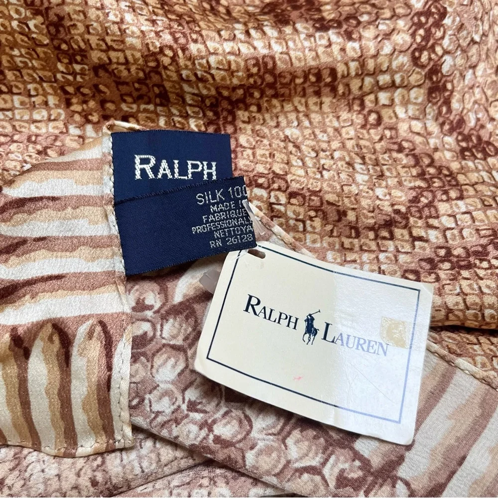 Vintage Ralph Lauren 100% Silk Scarf Animal Print Japan Preppy Classic 90s Camel - Picture 3 of 12